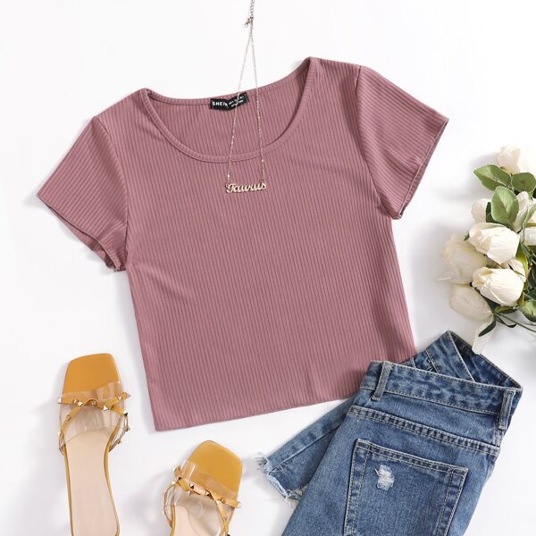 

Rib-knit Solid Tee, Dusty pink