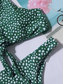 Conjunto de bikini con nudo delantero con estampado dálmata, para vacaciones en la playa de verano - Verde - Ver 4