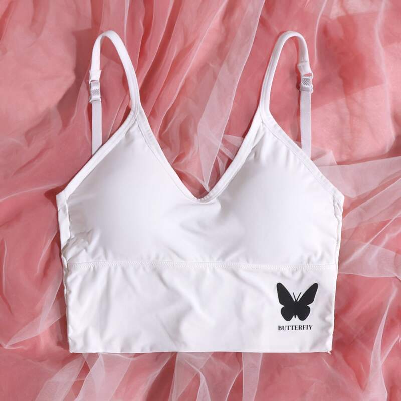 

Butterfly Print Longline Bralette, White