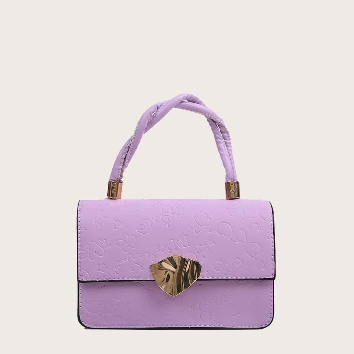 

Cartoon Embossed Chain Satchel Bag, Purple