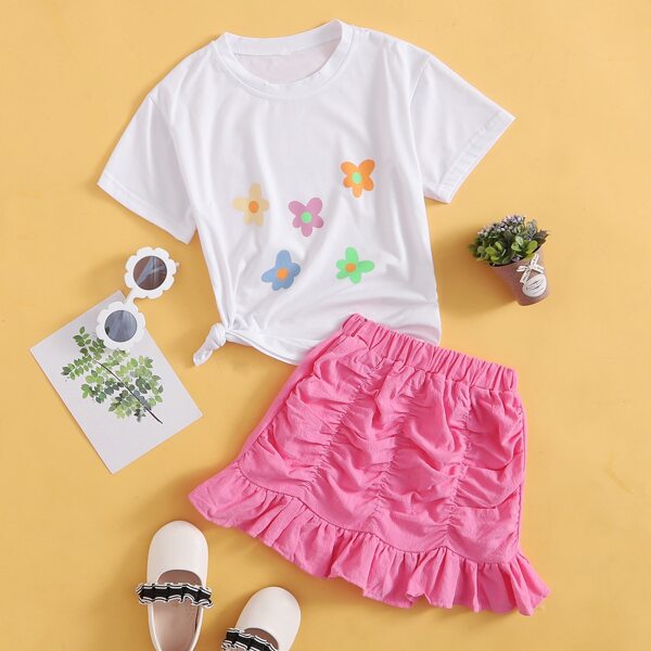 

Girls Floral Print Tee With Skirt, Multicolor