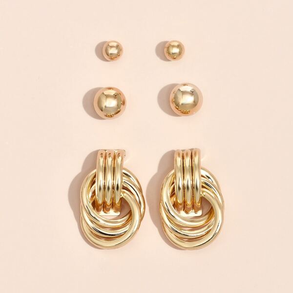 

3pairs Minimalist Earrings, Gold