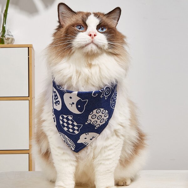 

Cat Print Pet Bandana, Navy blue
