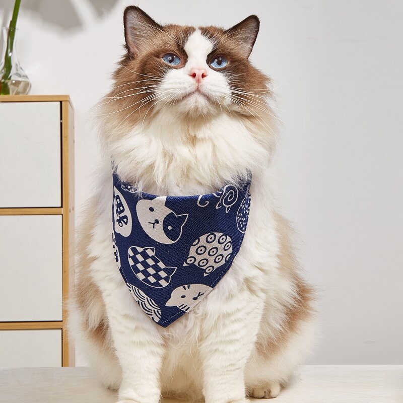 

Cat Print Pet Bandana, Navy blue