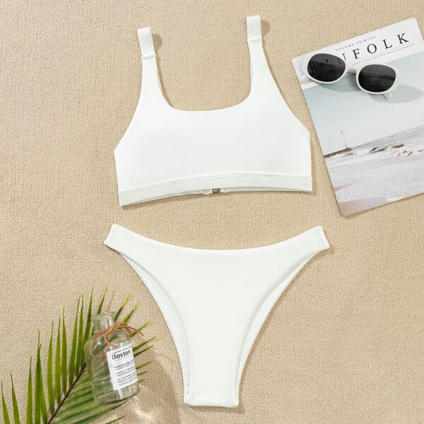 

Plain Rib Bikini Swimsuit, White