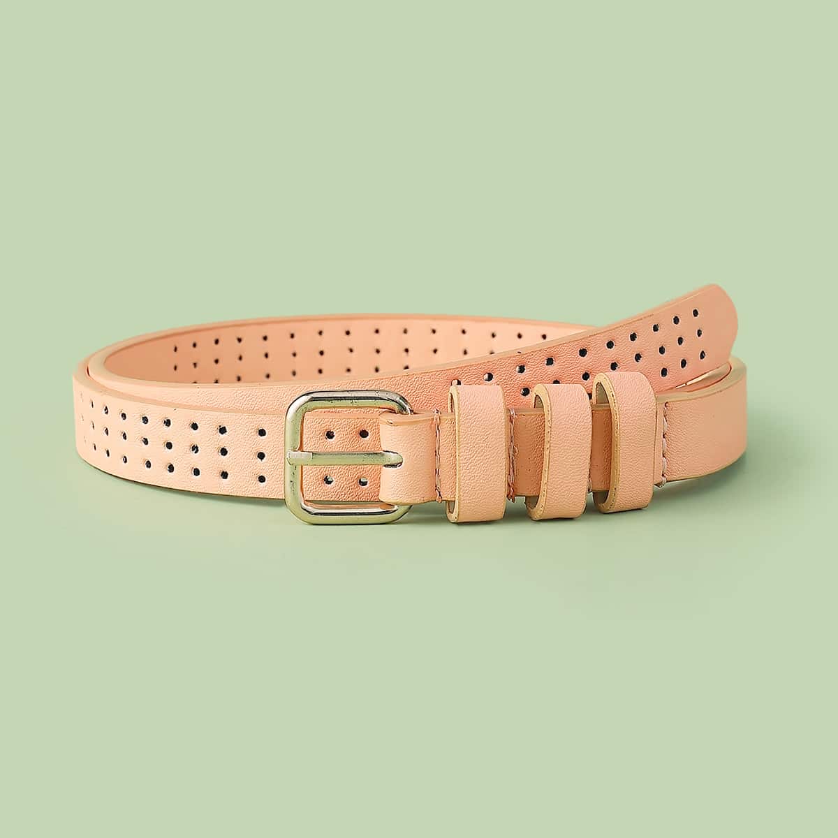 

Hollow Out Decor Metal Buckle Belt, Pink