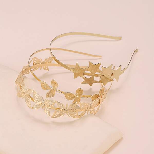 

3pcs Star Decor Hair Hoop, Gold