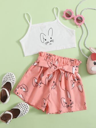 للبنات الصغار صور رسوم كارتون صدرية كامي و خصر عالي بالتجاعيد شورت بحزام