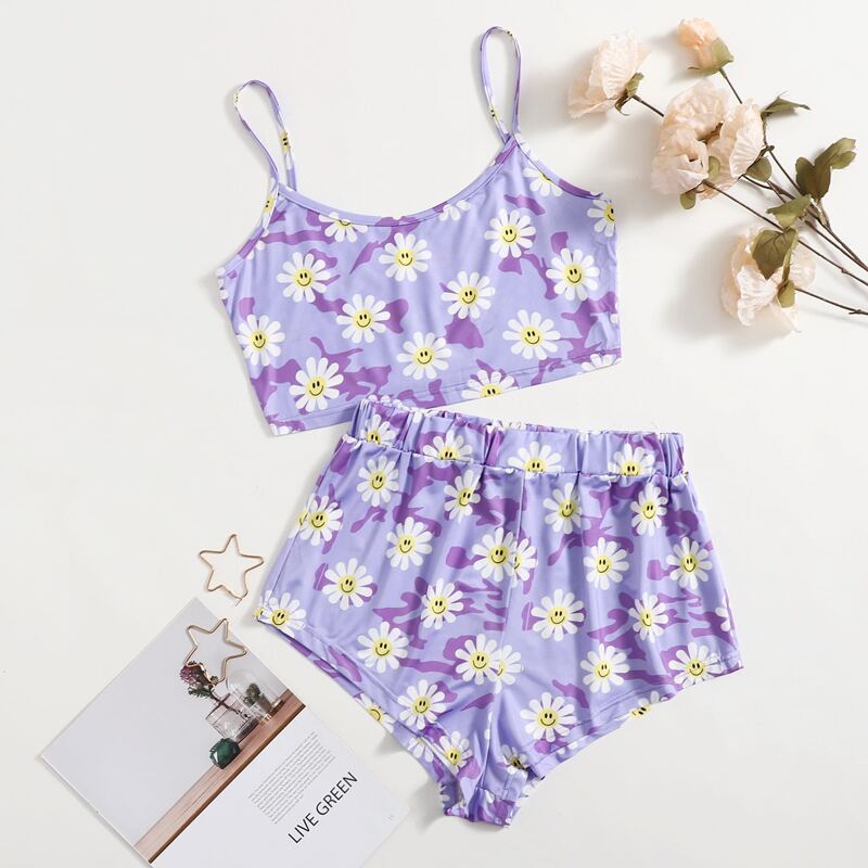 

Floral Print Cami Pajama Set, Purple
