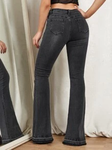 Jeans de lavado mid de pierna ancha - Negro - Ver 2