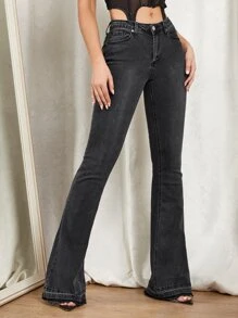 Jeans de lavado mid de pierna ancha - Negro - Ver 3