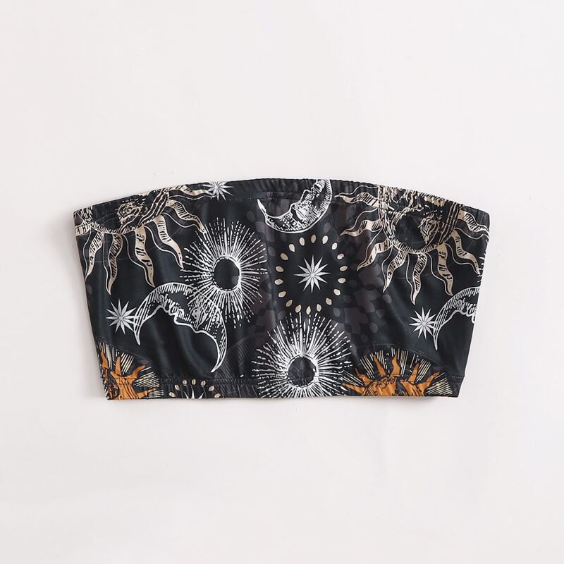 

Sun & Moon Graphic Crop Tube Top, Multicolor