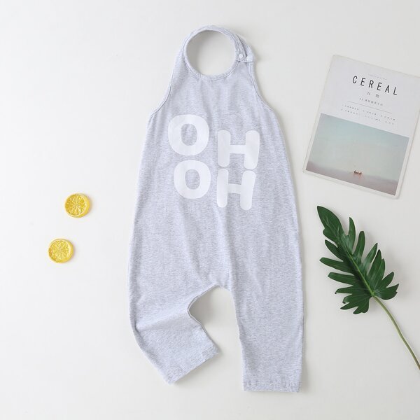 

Toddler Girls Letter Graphic Halter Jumpsuit, Light grey