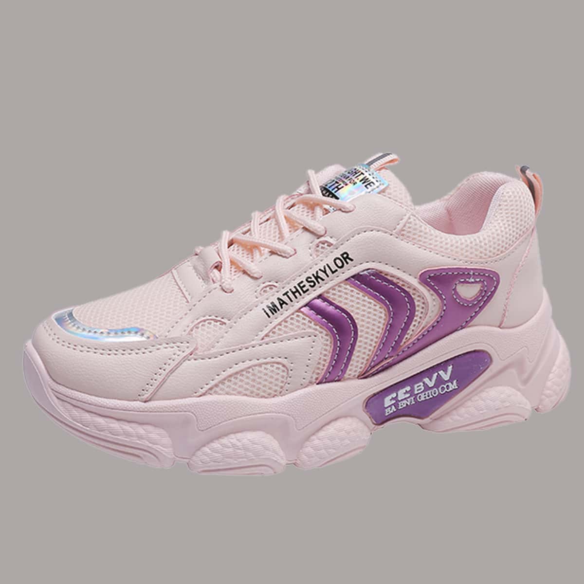 

Lace-up Mesh Chunky Sneakers, Pink
