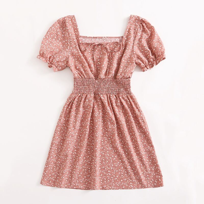 

Ditsy Floral Shirred Dress, Coral pink