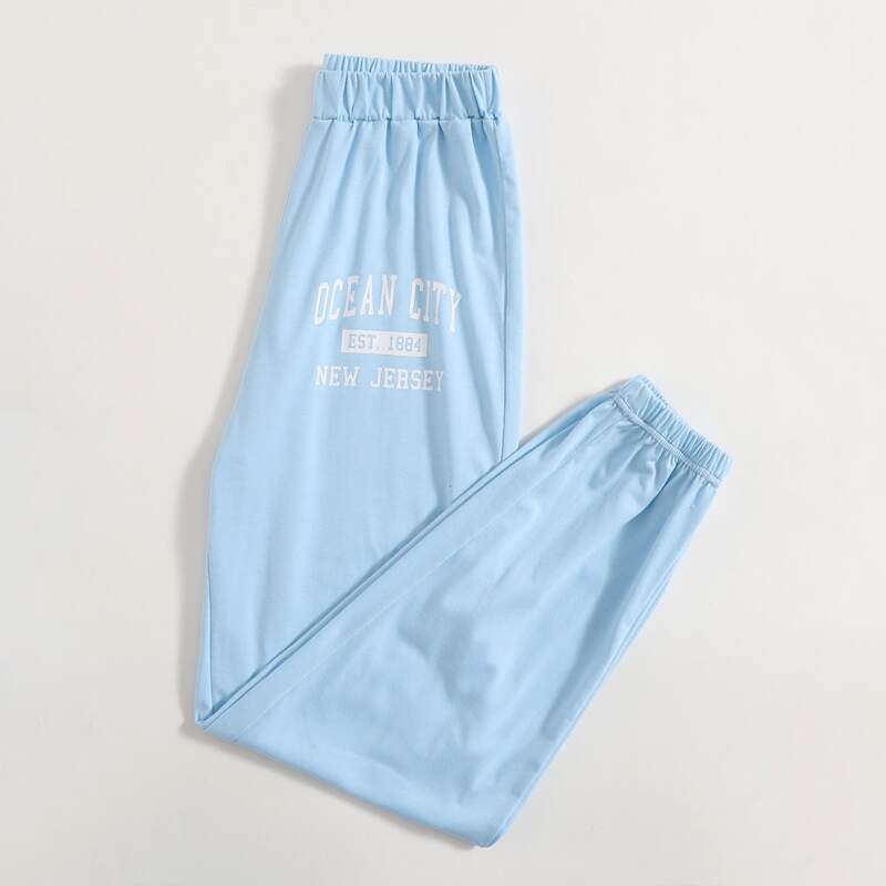 

Letter Elastic Waist Sweatpants, Baby blue