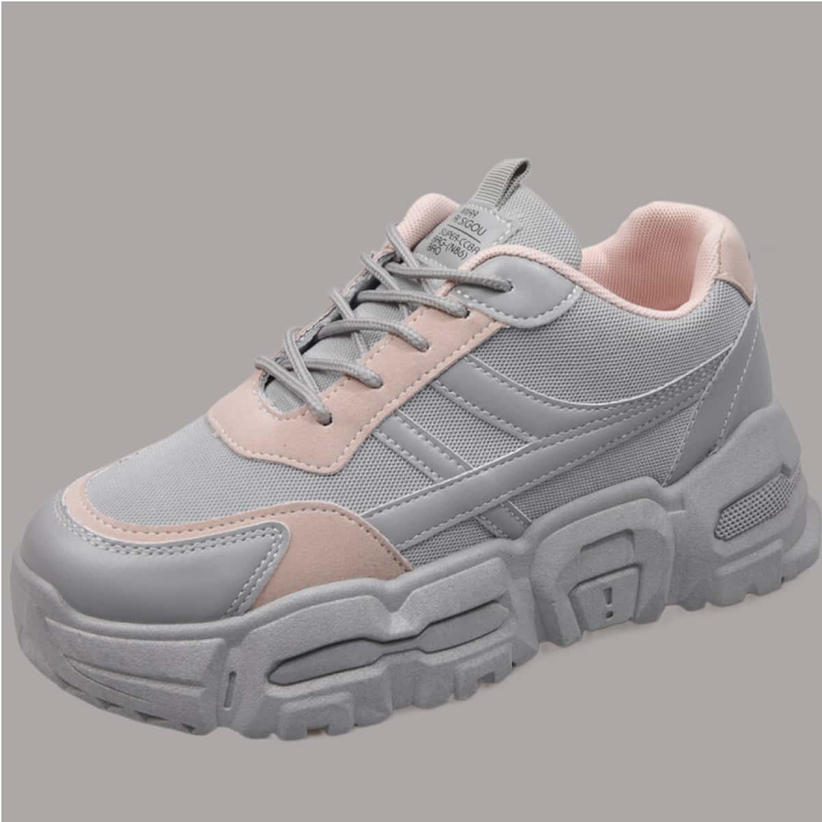 

Colorblock Lace-up Chunky Sneakers, Pink