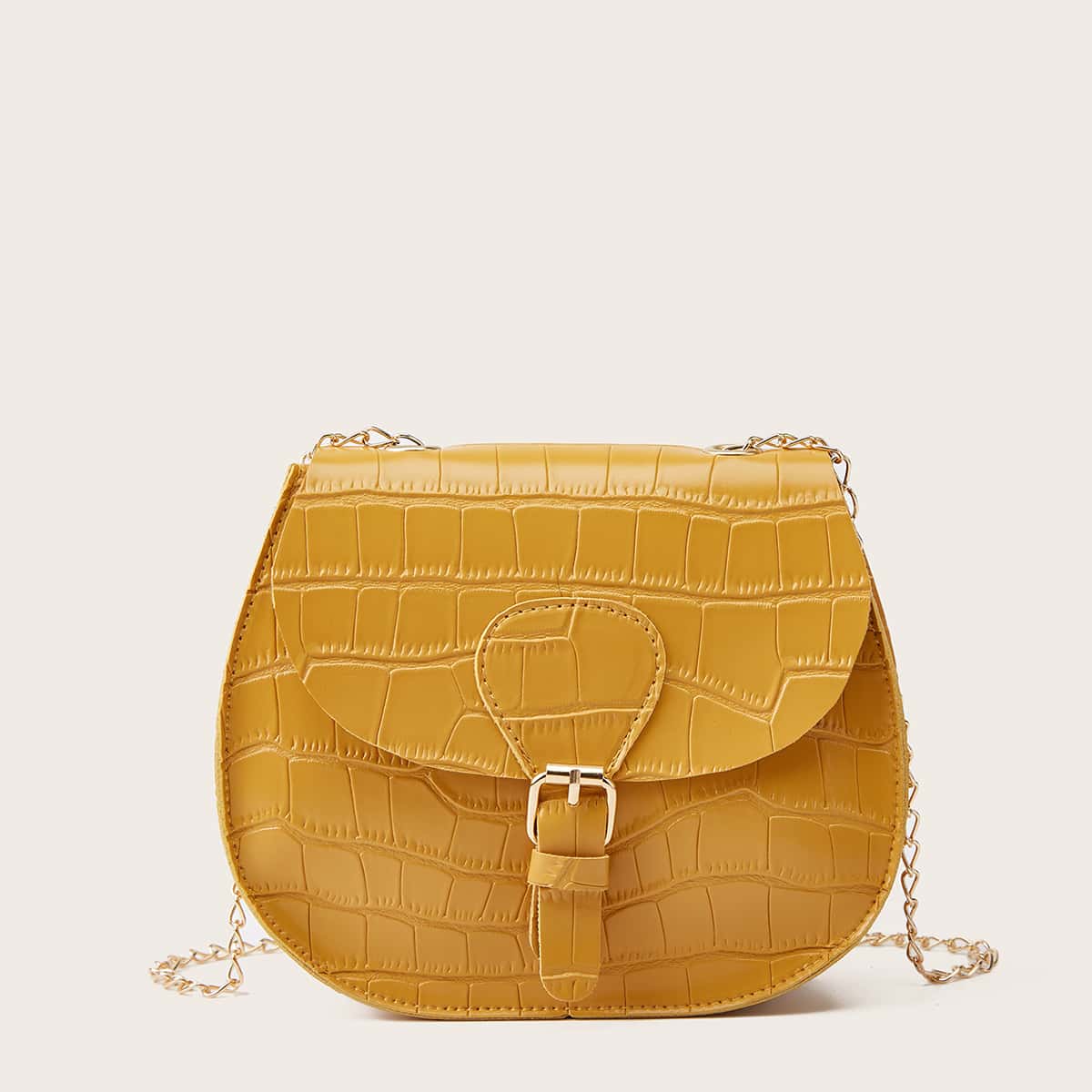 

Croc Embossed Chain Saddle Bag, Yellow