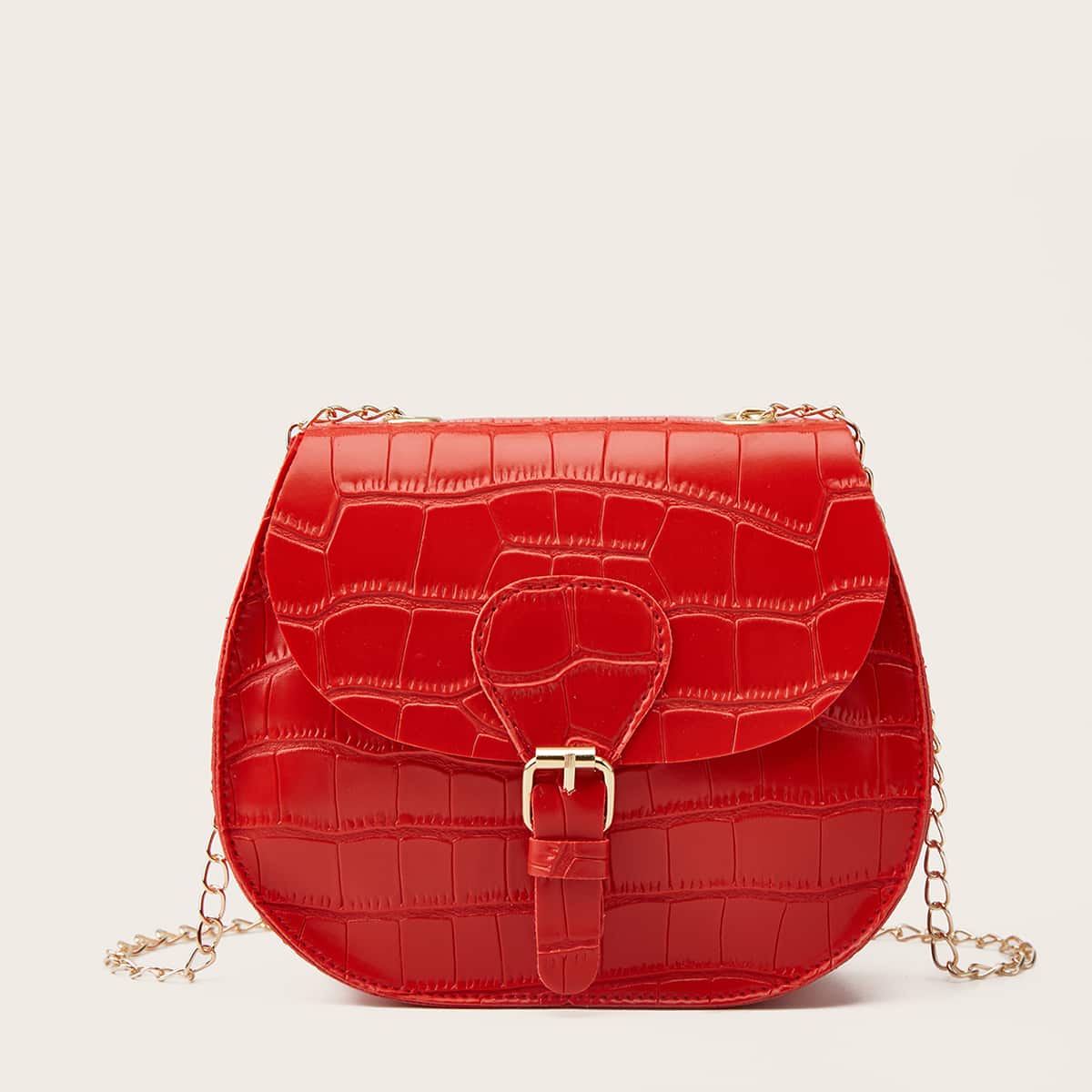 

Croc Embossed Chain Saddle Bag, Red