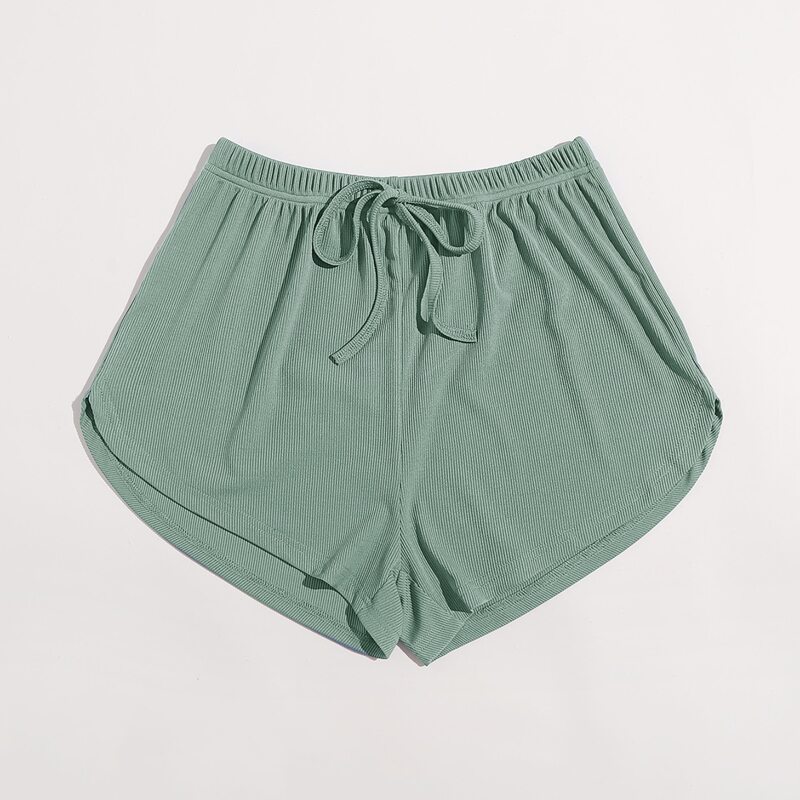 

Solid Tie Front Ribbed Shorts, Mint green