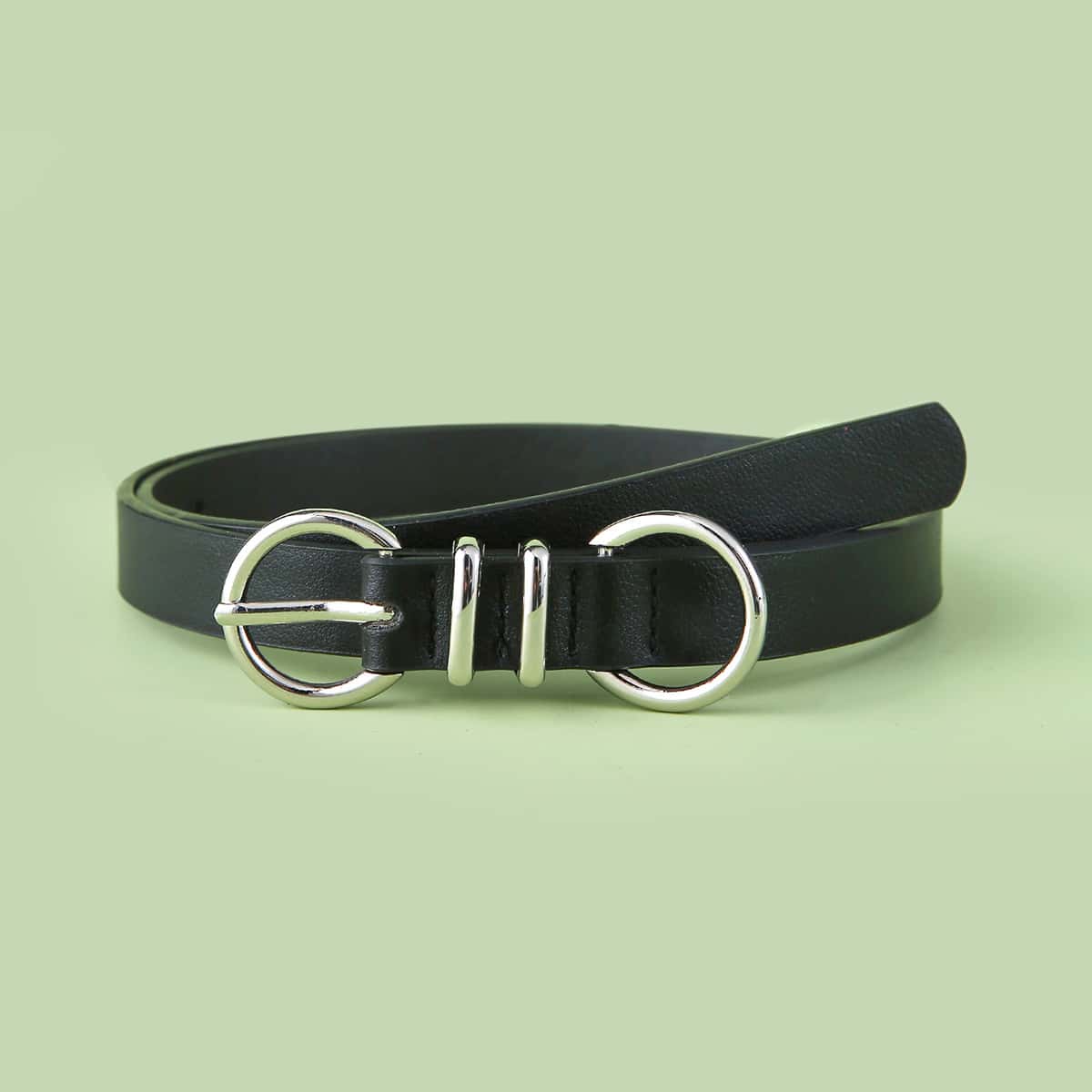 

Round Metal Buckle Belt, Black
