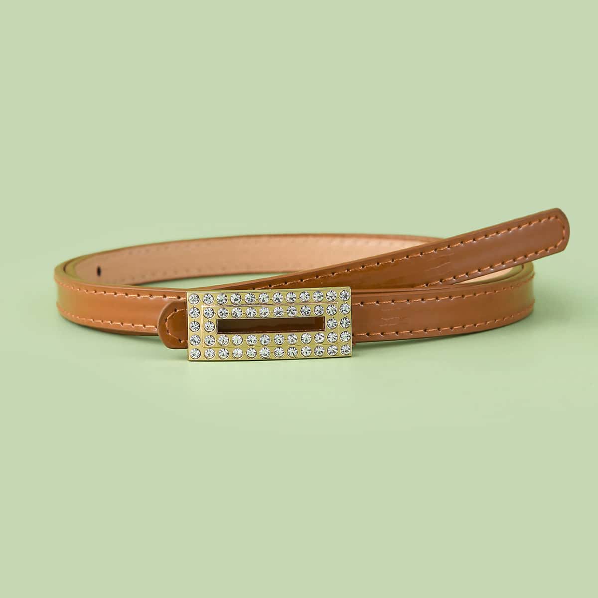 

Rhinestone Decor Buckle Belt, Camel