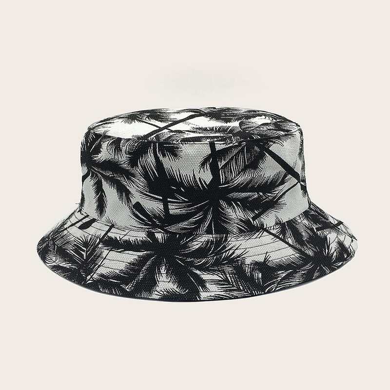 

Coconut Tree Pattern Bucket Hat, Black and white