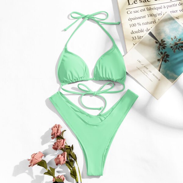 

Halter Triangle Bikini Swimsuit, Mint green