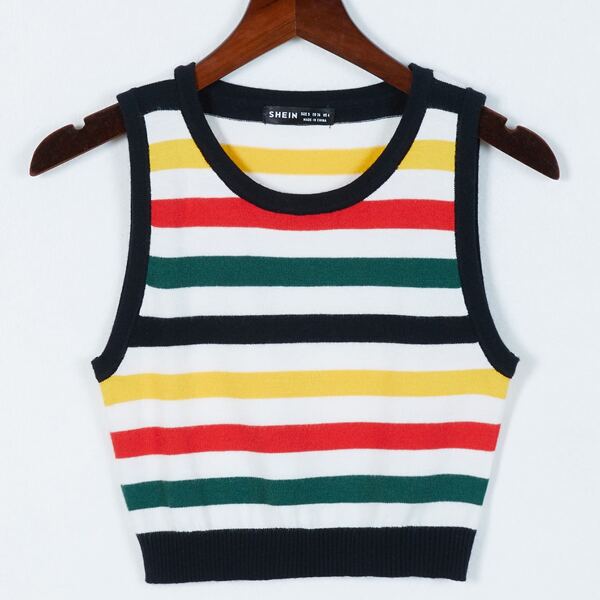 

Striped Pattern Crop Knit Top, Multicolor