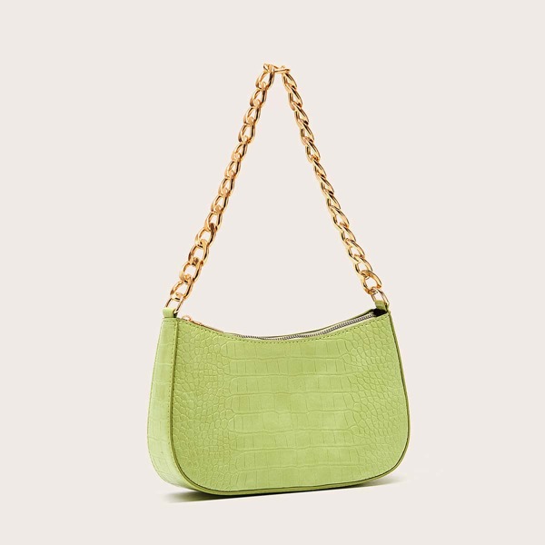 

Croc Embossed Chain Shoulder Bag, Lime green