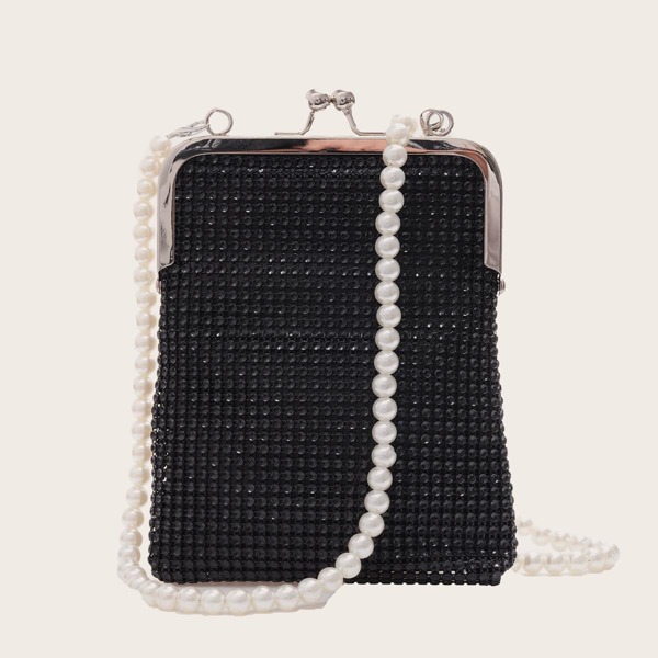

Kiss-lock Rhinestone Crossbody Bag, Black