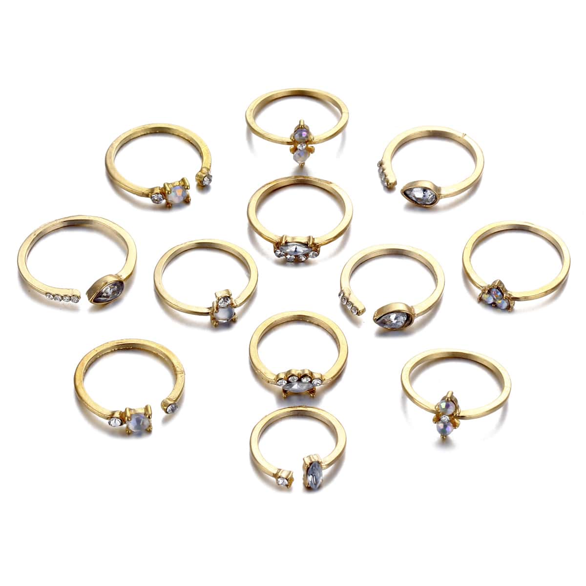 

12pcs Rhinestone Decor Ring, Gold