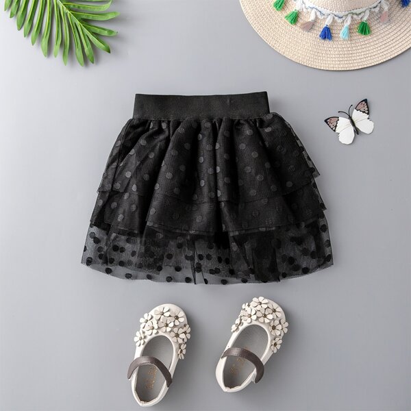 

Toddler Girls Dobby Mesh Overlay Layered Skirt, Black