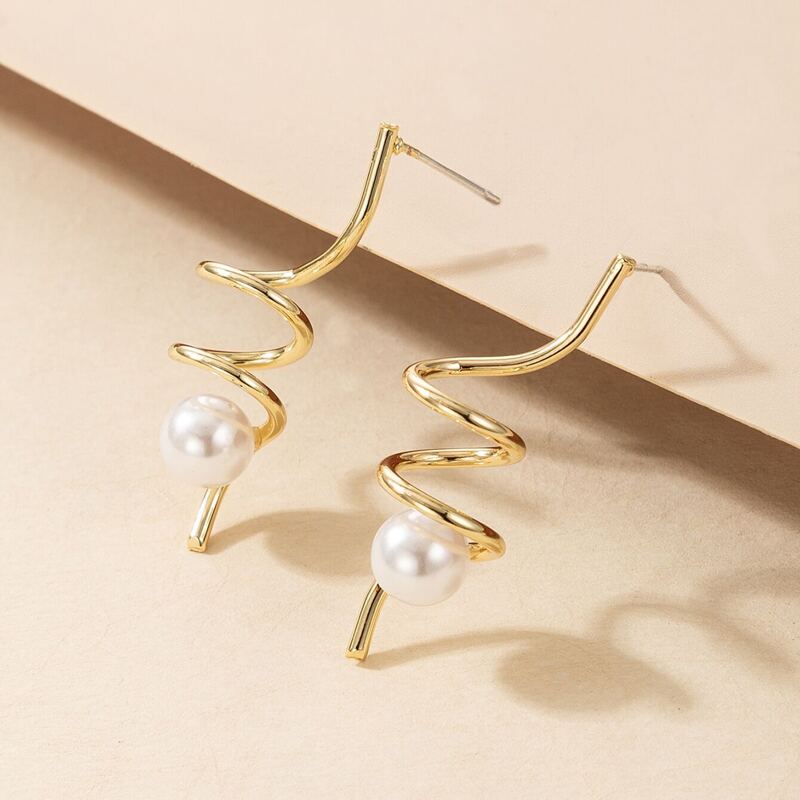 

1pair Faux Pearl Decor Earrings, Gold