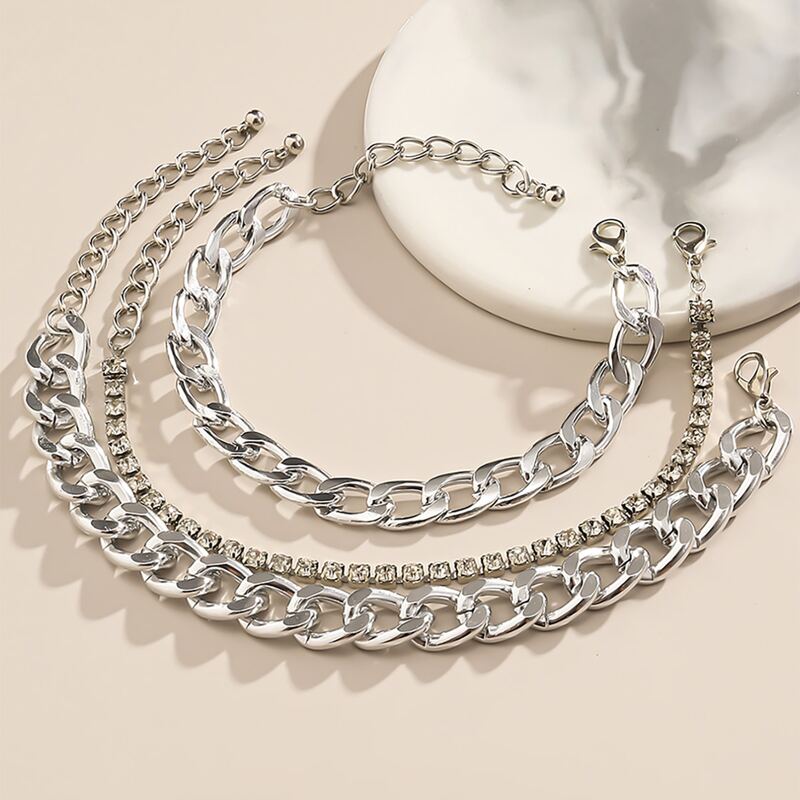 

3pcs Rhinestone Chain Bracelet, Silver