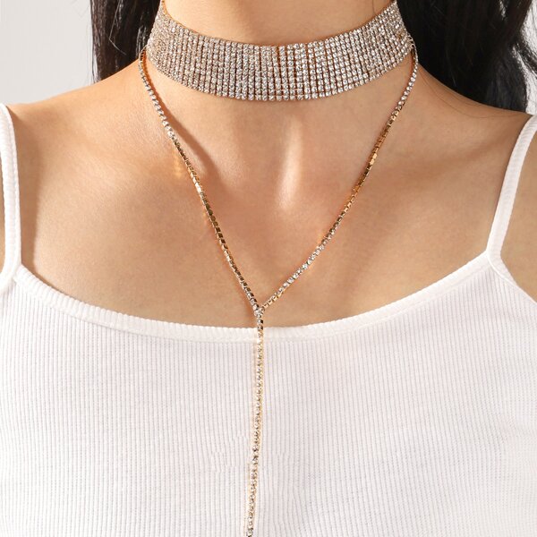

Rhinestone Y-lariat Necklace, Gold