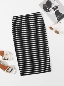 SHEIN LUNE Striped Pencil Skirt - Black and White - View 1