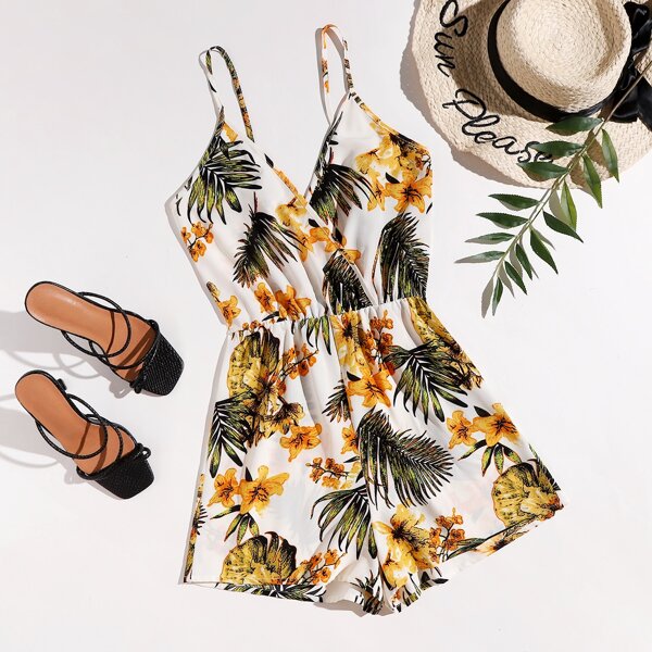

Tropical Print Cami Romper, Multicolor