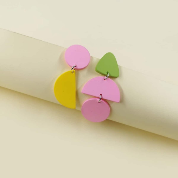 

Color Block Geo Drop Earrings, Multicolor