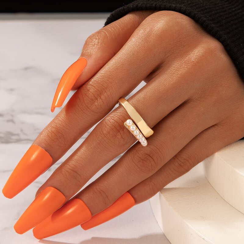 

1pc Faux Pearl Decor Ring, Gold