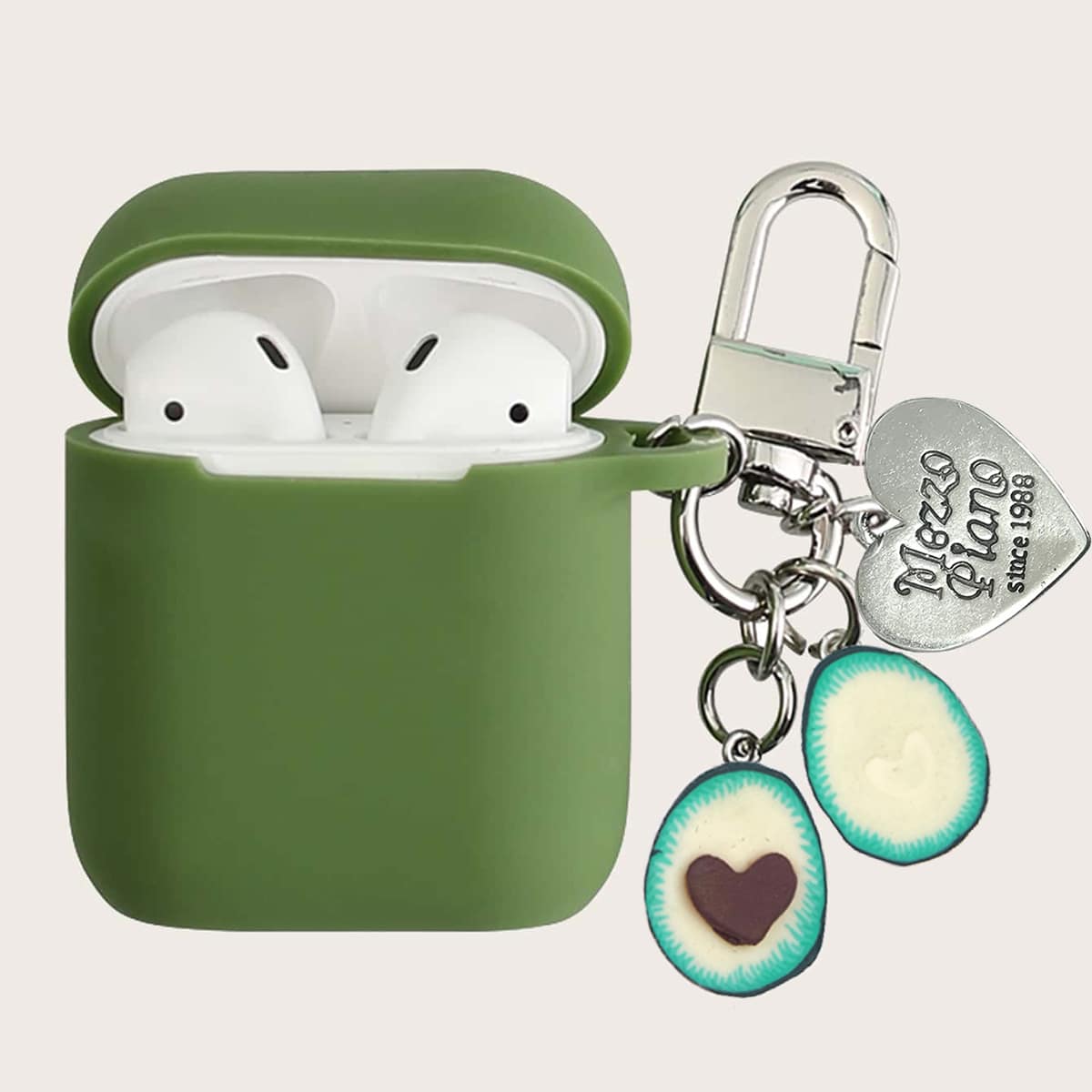 

Engraved Heart Pendant Solid Airpods Case, Dark green