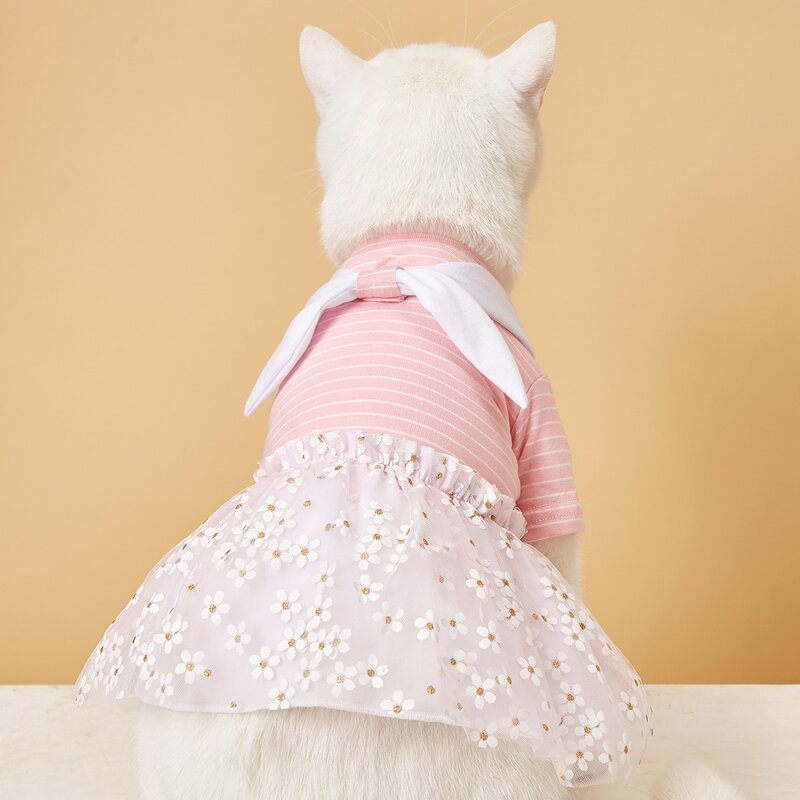 

Flower & Striped Pattern Pet Dress, Pink