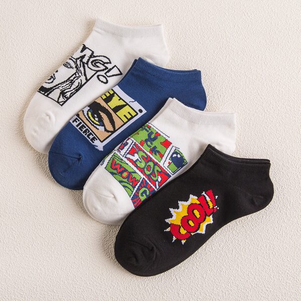 

4pairs Men Letter Graphic Ankle Socks, Multicolor