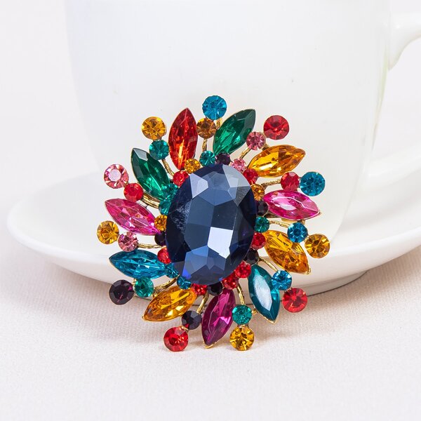 

Crystal Round Design Brooch, Multicolor