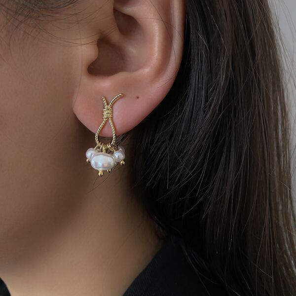 

Faux Pearl Drop Earrings, Gold