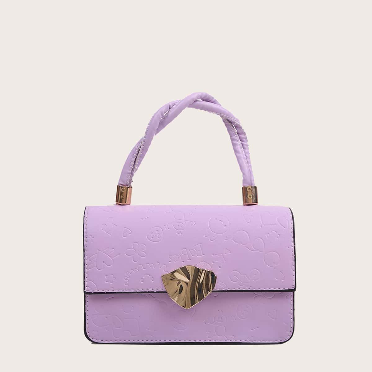 

Cartoon Embossed Chain Satchel Bag, Purple