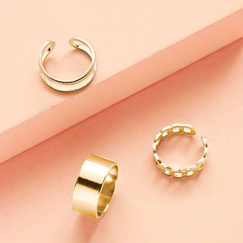 

3pcs Chain Design Ring, Gold