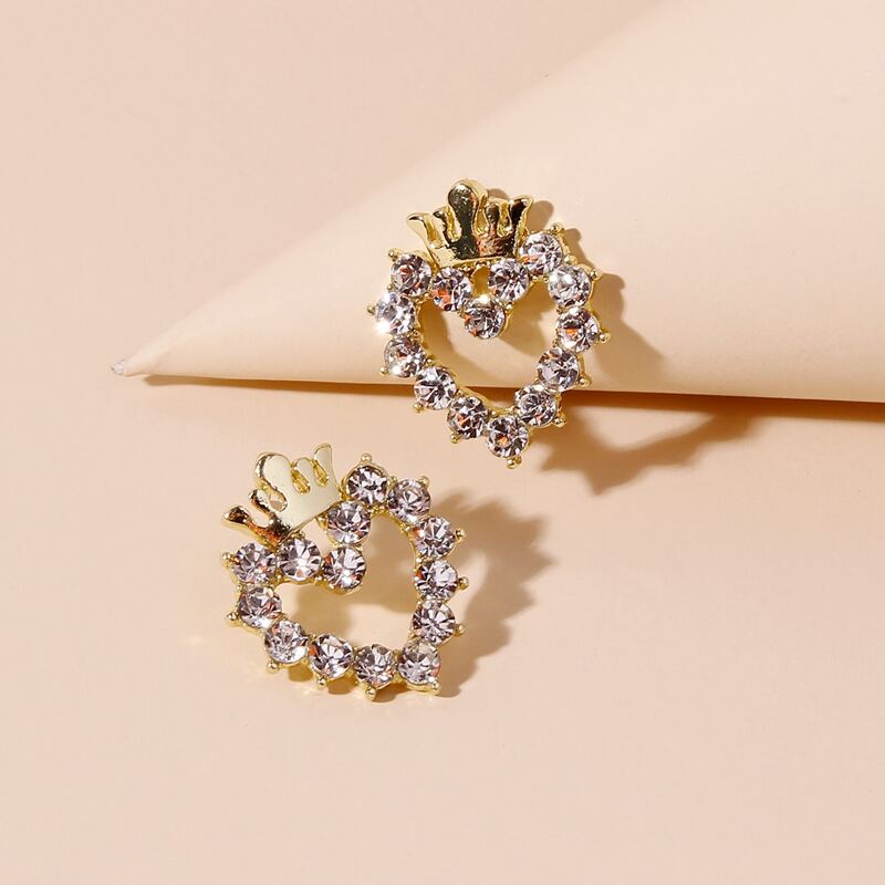 

1pair Rhinestone Decor Heart Stud Earrings, Gold