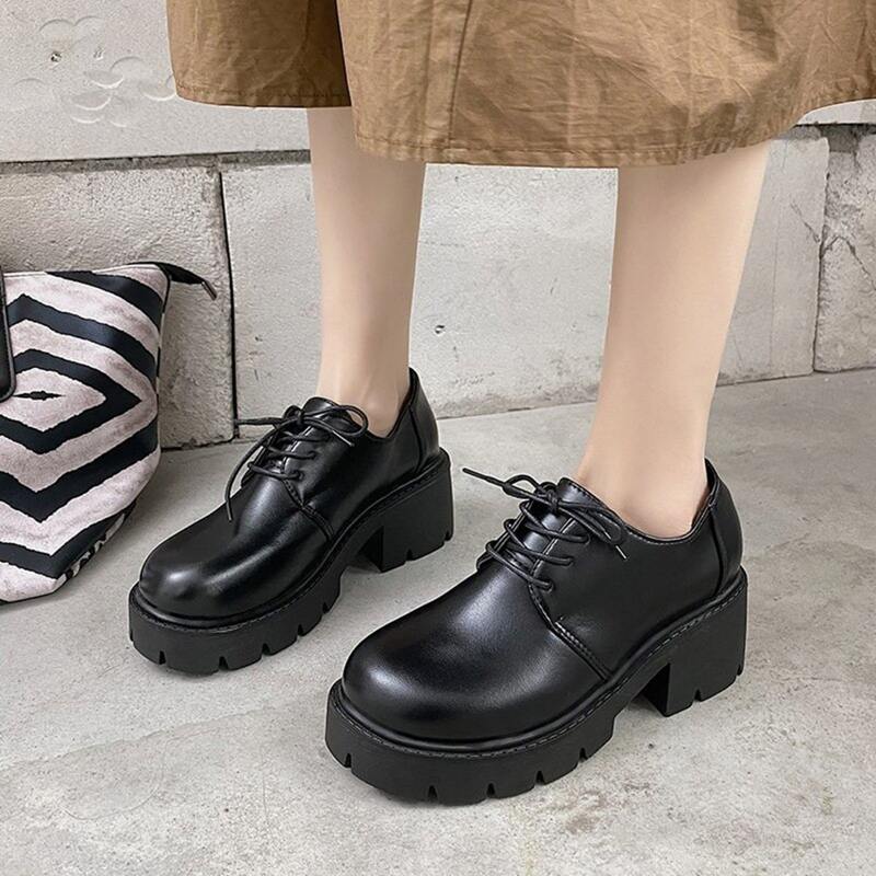 

Chunky Heeled Lace-up Oxfords, Black