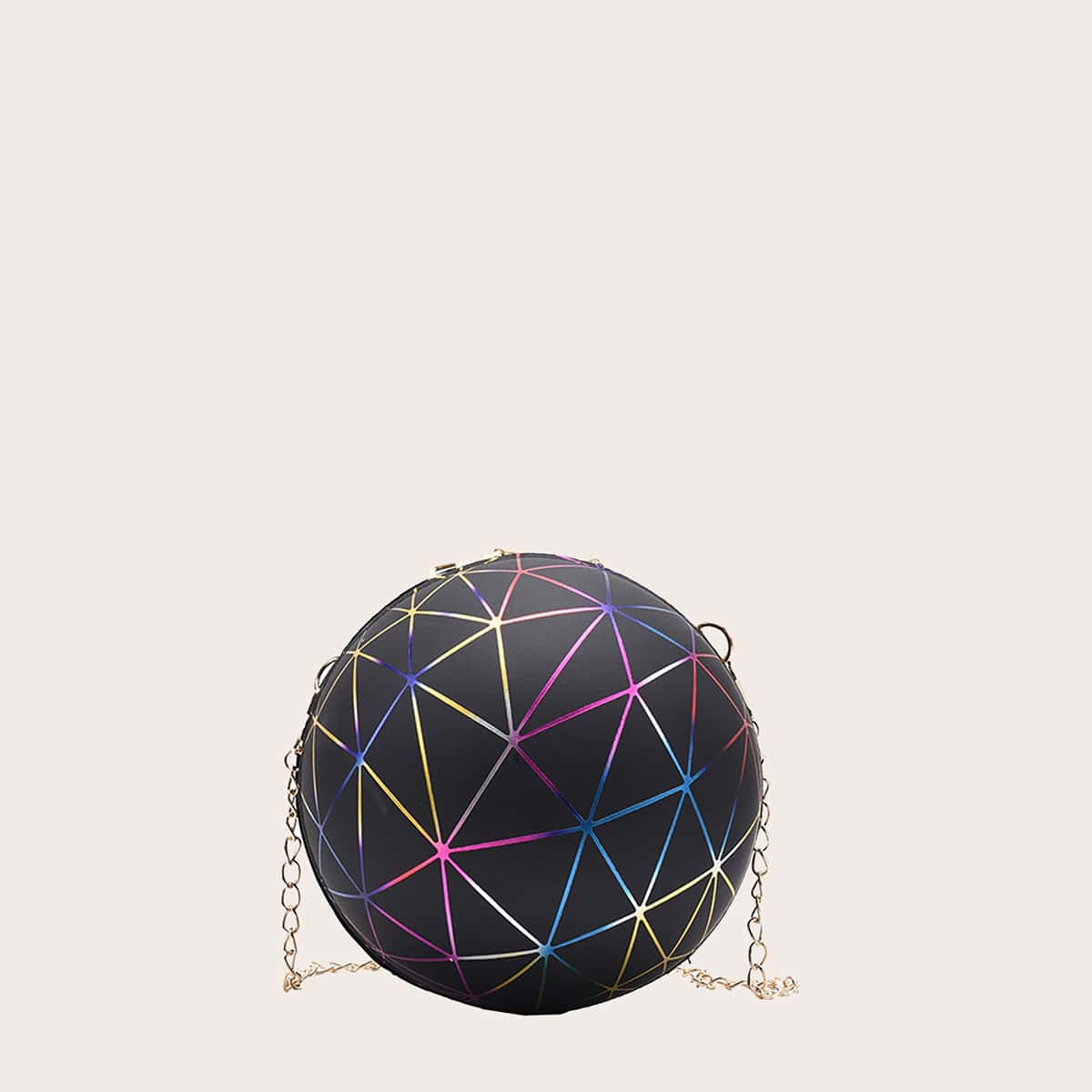 

Holographic Geo Ball Shaped Crossbody Bag, Black